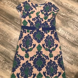 Boden dress blue/tan and green. US 10r